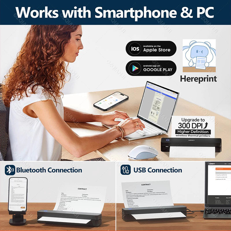 Portable A4 Thermal Printer 300dpi Inkless Bluetooth Tattoo Printer for Office, School Travel