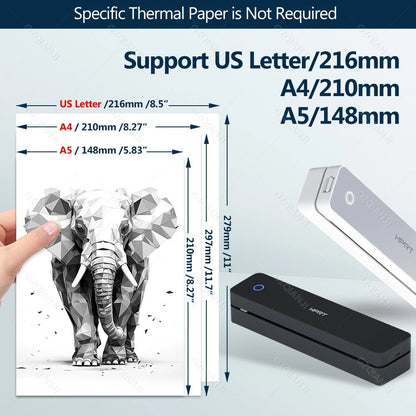 Portable A4 Thermal Printer 300dpi Inkless Bluetooth Tattoo Printer for Office, School Travel