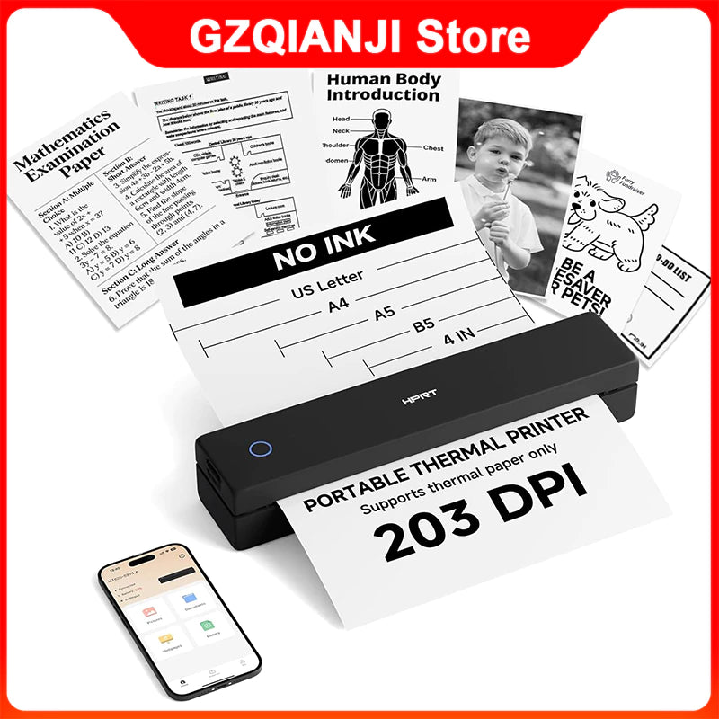 Portable A4 Thermal Printer 300dpi Inkless Bluetooth Tattoo Printer for Office, School Travel
